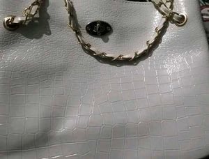 White Tote Bag with Chain Detail