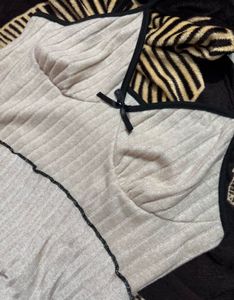 Ribbed Nightgown with Black Trim