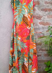 Vibrant Tropical Print Halter Dress