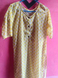 Yellow Printed Kurta pant set L size