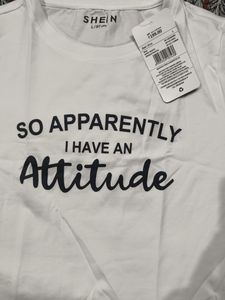 SHEIN White "Attitude" Graphic T-Shirt