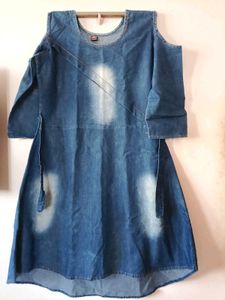 Stylish Denim Cold Shoulder Dress