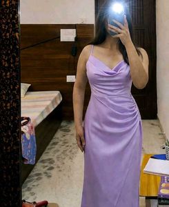 LAVENDER SATIN MIDI DRESS