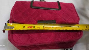 Fuchsia-Pink Quilted Velvet Crossbody Bag