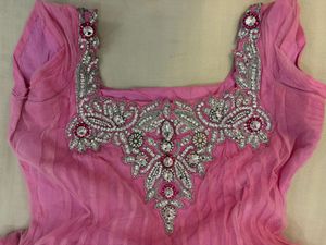 Pink Kurta Set with Neckline and dupatta