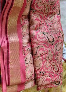 Pink Border Saree With Blouse (New)