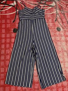 Navy Blue Striped Wide-Leg Jumpsuit (Size L)RIO