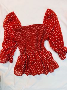 Red Heart Print Peplum Top