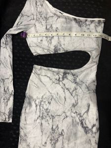 Marble Print Cut-Out One-Sleeve Dress