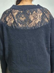 Black Lace Detail Knit Sweater