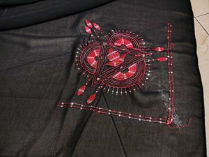 Elegant Black Scarf with Red Embroidery