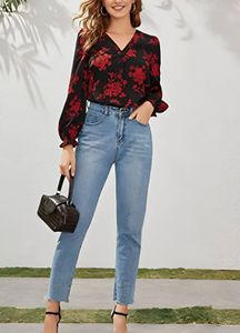 Chic Floral V-Neck Long Sleeve Top