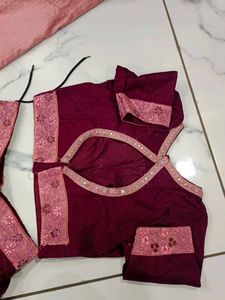 Maroon &amp; Pink Embroidered Lehenga Set