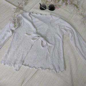 Cute White Tie-Front Cardigan
