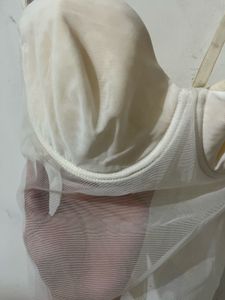 Sheer Mesh Corset Bodysuit in Ivory