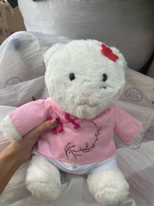 Cute White Teddy Bear with Pink Outfit