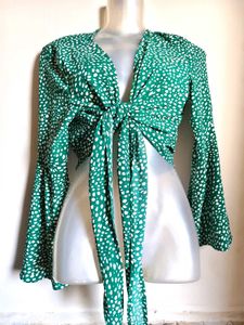 Green Polka Dot Tie Front Top 32"-38" adjustable