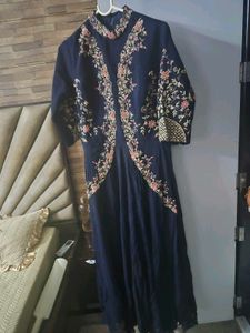 Navy blue heavy embroided indo western gown