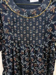 Elegant Navy Blue Floral Print Kurta