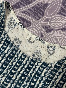White &amp; Navy Blue Printed Short Kurti