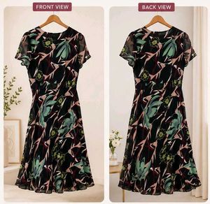 Korean Floral Dress | Elegant Flowy Midi Dres