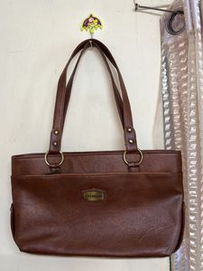 Classic Brown Faux Leather Tote Bag