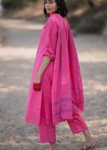 Pink Kurta Set with Matching Pants and Dupattal