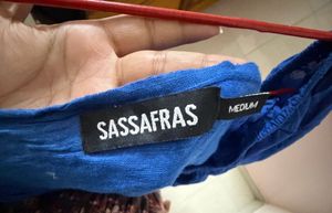 SASSAFRAS Blue Square Neck Fit and Flare Dress
