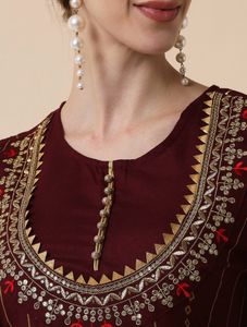 Maroon a Line Kurta Set-New