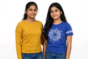 yellow top shirt and Blue Graphic Print T-Shir