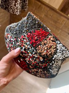 Ethnic Vintage Sling Bag Metal Mosaic Stone Shell