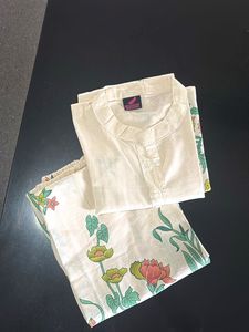 Cream Floral Print Kurta Set