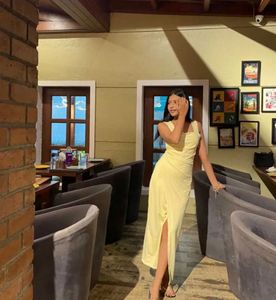 Elegant Yellow Ruched Midi Dress