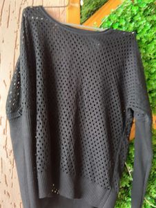 Black Mesh Knit Sweater