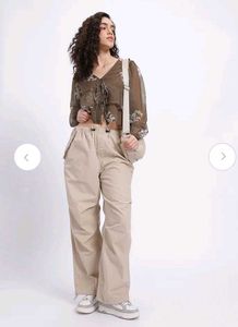 Brown Sheer Floral Tie-Front Top