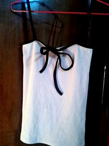 Ribbed Tank Top with Bow Accent