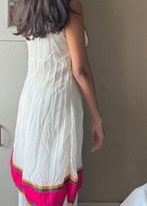 Globle Desi White Kurta with Embroidered Neckline