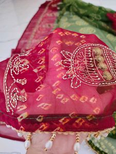 Beautiful Green &amp; Maroon Embroidered Saree
