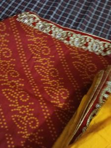 Vibrant Yellow &amp; Maroon Saree
