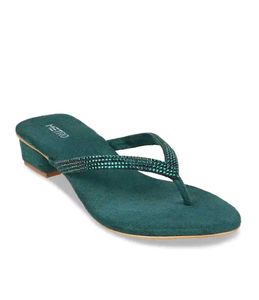 Green Embellished Flip Flops