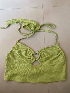 Lime Green Halter Neck Crop Top