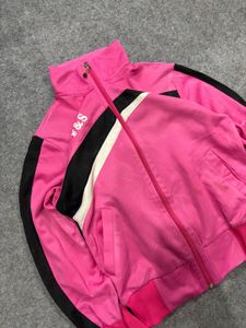 Pink Track Jacket with Black Stripes