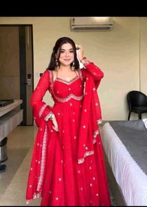 Red Embroidered anarkali set