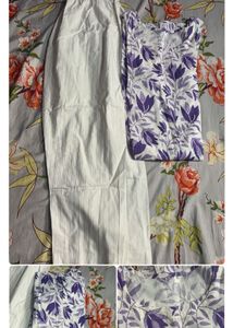 Purple Floral Print Kurta with White Pants