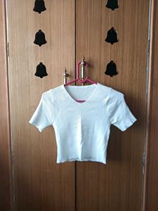 White Ribbed Crop Top