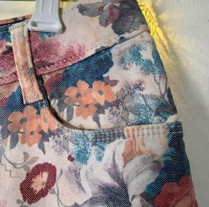 ZARA Floral Print Denim Shorts