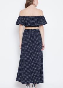 Berrylush Women Navy Blue Polka Dotted Co-Ord Set