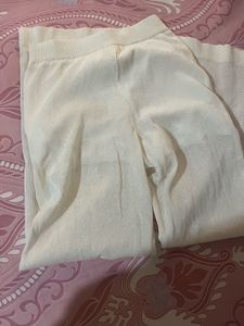 Cream Wide-Leg Knit Pants