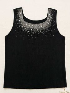 Premium Black Ribbed Top with Stunning Rhinestone