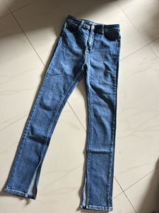 vintage dark blue split hem Denim Jeans